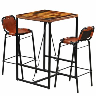3-delige Barset massief gerecycled hout en echt geitenleer 1