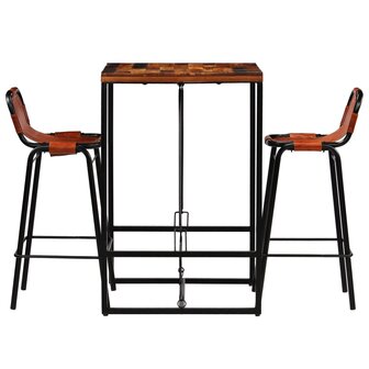 3-delige Barset massief gerecycled hout en echt geitenleer 2