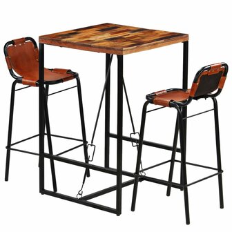 3-delige Barset massief gerecycled hout en echt geitenleer 11