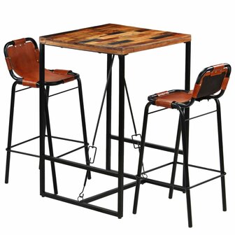 3-delige Barset massief gerecycled hout en echt geitenleer 12