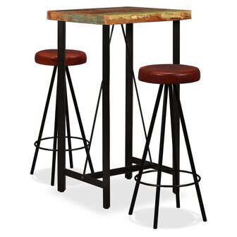 Barset massief gerecycled hout en echt leer 3-delig 1