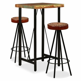 Barset massief gerecycled hout, echt leer en canvas 3-delig 1