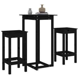 3-delige Barset massief grenenhout zwart 4