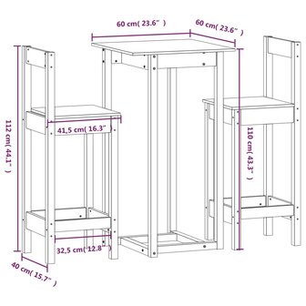 3-delige Barset massief grenenhout wit 9