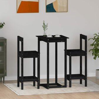 3-delige Barset massief grenenhout zwart 1