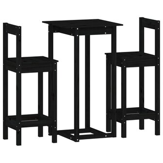 3-delige Barset massief grenenhout zwart 2