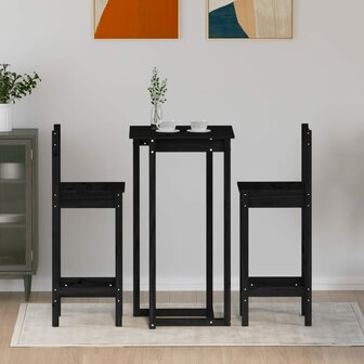 3-delige Barset massief grenenhout zwart 3