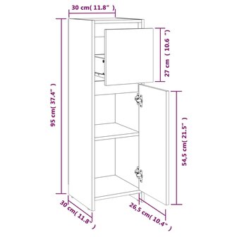 Badkamerkast 30x30x95 cm bewerkt hout grijs sonoma eikenkleurig 11