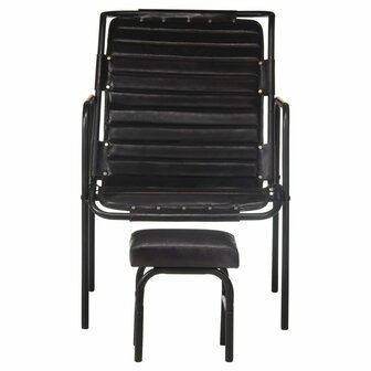 Relaxfauteuil met voetenbankje echt leer zwart 2