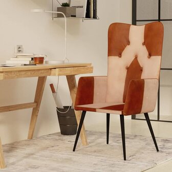 Fauteuil echt leer bruin en cr&egrave;mekleurig 1