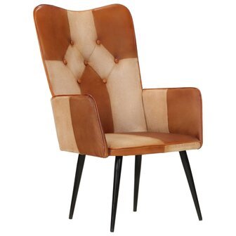 Fauteuil echt leer bruin en cr&egrave;mekleurig 2