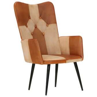 Fauteuil echt leer bruin en cr&egrave;mekleurig 12