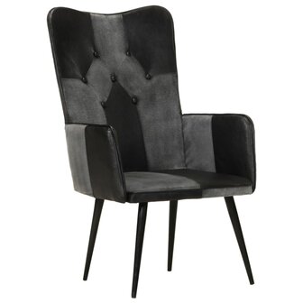 Fauteuil echt leer zwart en grijs 11