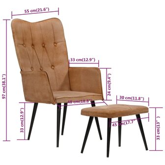 Fauteuil met voetensteun canvas bruin 10