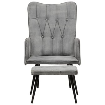 Fauteuil met voetenbank vintage stijl canvas grijs 2