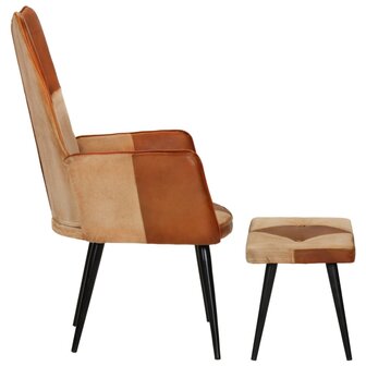 Fauteuil met voetensteun echt leer en canvas bruin 3