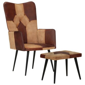 Fauteuil met voetensteun echt leer en canvas bruin 1