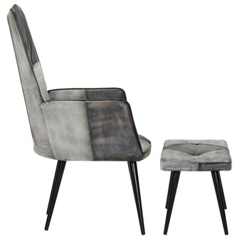 Fauteuil met voetensteun echt leer en canvas grijs 3