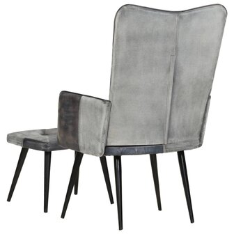 Fauteuil met voetensteun echt leer en canvas grijs 4