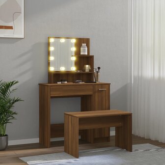 Kaptafelset met LED-verlichting bewerkt hout bruin eikenkleur 3
