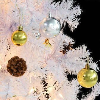 Kunstkerstboom met verlichting en kerstballen 180 cm wit 8