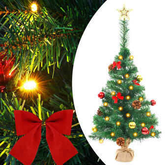 Kunstkerstboom met verlichting en kerstballen 64 cm groen 1