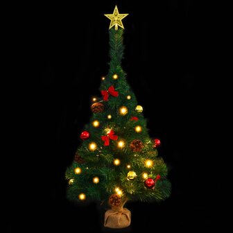 Kunstkerstboom met verlichting en kerstballen 64 cm groen 4