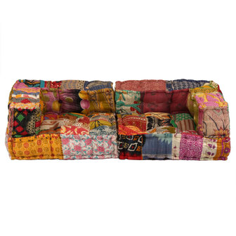 Poef tweezits modulair stof patchwork 5