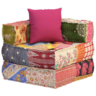 Poef modulair met kussen patchwork stof 10