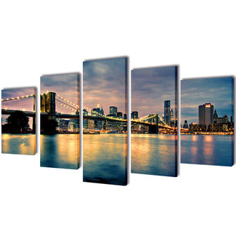 Canvas muurdruk set Brooklyn Bridge rivier uitzicht 200 x 100 cm 1