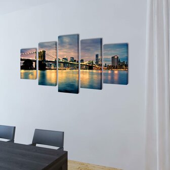 Canvas muurdruk set Brooklyn Bridge rivier uitzicht 200 x 100 cm 2