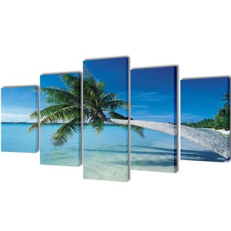 Canvas muurdruk set zandstrand met palmboom 200 x 100 cm 1