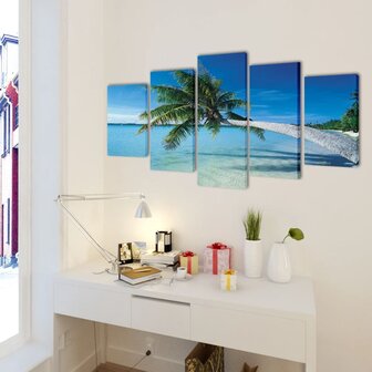Canvas muurdruk set zandstrand met palmboom 200 x 100 cm 2