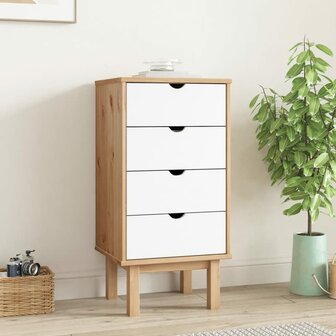 Ladekast OTTA 45x39x90 cm massief grenenhout bruin en wit 1