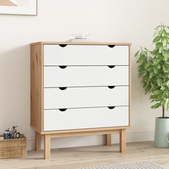 Ladekast OTTA 76,5x39,5x90 cm massief grenenhout bruin en wit 1