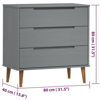 Ladekast MOLDE 80x40x80 cm massief grenenhout grijs 8