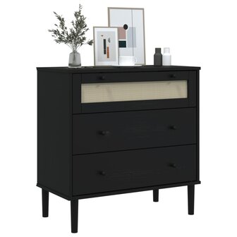 Ladekast SENJA rattan-look 80x40x80 cm massief grenenhout zwart 3