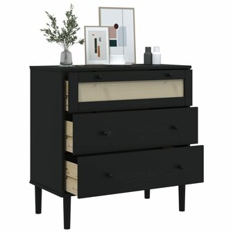 Ladekast SENJA rattan-look 80x40x80 cm massief grenenhout zwart 4