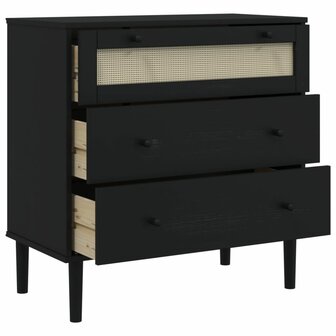 Ladekast SENJA rattan-look 80x40x80 cm massief grenenhout zwart 6