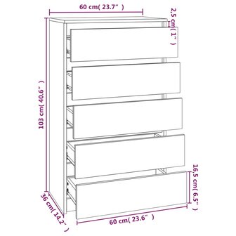 Ladekast 60x36x103 cm bewerkt hout hoogglans wit 10