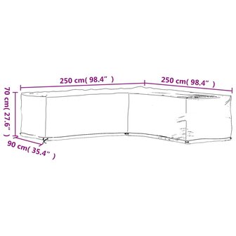 Tuinmeubelhoezen L-vormig 2 st 16 oogjes 250x250x70 cm 11