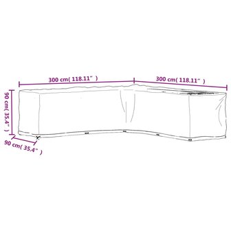 Tuinmeubelhoezen L-vormig 2 st 20 oogjes 300x300x90 cm 11