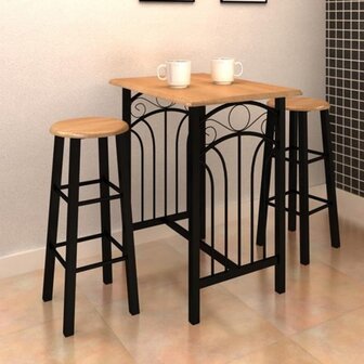 3-delige Bartafel en -krukkenset massief hout en staal 1