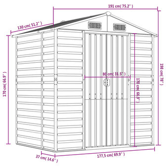 Tuinschuur 191x130x198 cm gegalvaniseerd staal lichtgrijs 12