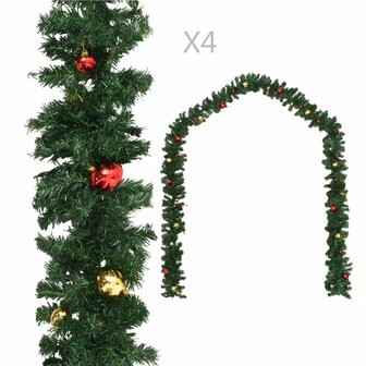 Kerstslingers 4 st met kerstballen 270 cm PVC groen 1