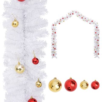 Kerstslinger versierd met kerstballen 10 m wit 1