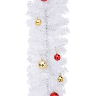 Kerstslinger versierd met kerstballen 10 m wit 5