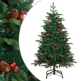 Kunstkerstboom met scharnieren dennenappels en bessen 150 cm 1
