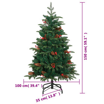 Kunstkerstboom met scharnieren dennenappels en bessen 150 cm 9