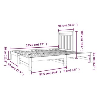 Slaapbank uitschuifbaar massief grenenhout 2x(90x190) cm 11